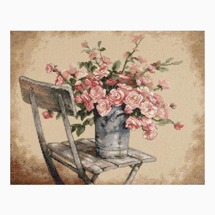 Roses on White Chair