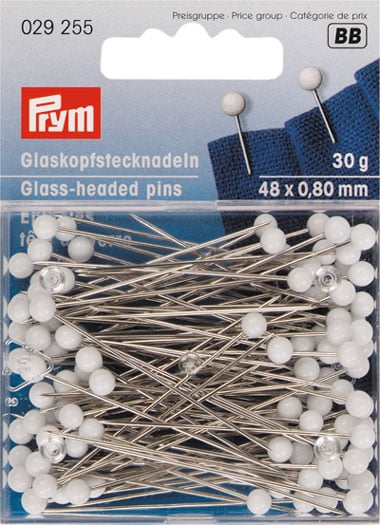 Alfileres con cabeza de vidrio blanca 0,80 x 48 mm 30gr