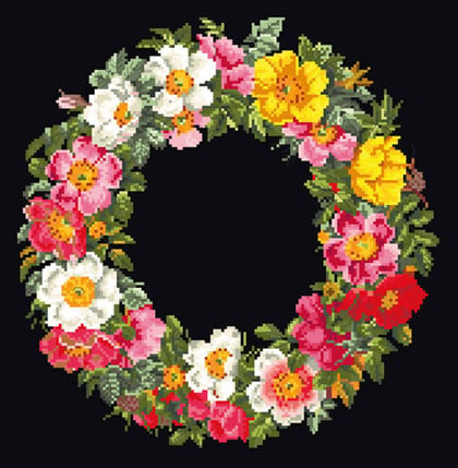 Almohada Roses Wreath - Negro