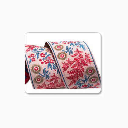 Pasamanería Jacquard - Red Garland on Pink - 38 mm