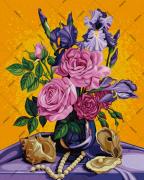Roses with Irises and Pearls