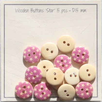 Stars - Botones en madera - 15 mm - Rosa