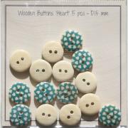 Hearts - Botones en madera - 15 mm - Azul