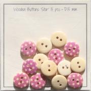 Stars - Botones en madera - 15 mm - Rosa