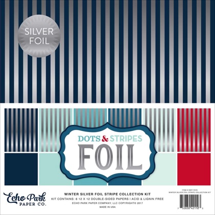 Set papel para decoraciones - Winter Silver Foil Stripe