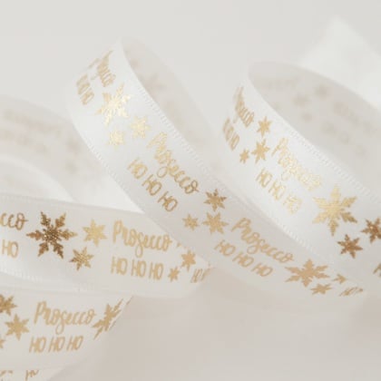 Cinta Metallic Prosecco Ho Ho Ho 15mm - Blanco/dorado