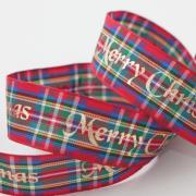 Cinta Tartan Metallic Merry Christmas 15mm - Dorado