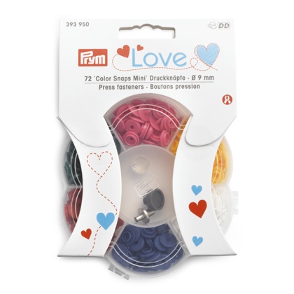 Botones a presión Prym love - 12 x 6 colores + herramientas