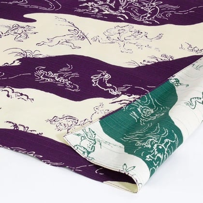 Choju jinbutsu giga Reversible Furoshiki - Russet/Green