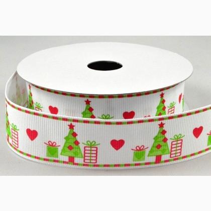 Cinta 25mm - Navidad Grosgrain - Blanco & Verde