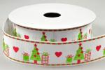 Cinta 25mm - Navidad Grosgrain - Blanco & Verde