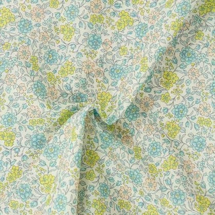 Tela estampada Algodón Orgánico - Flores amarillo y azul