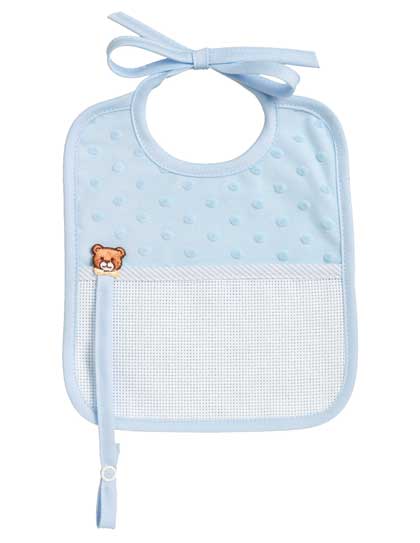 Babero Rectangular - Pois 3D - Porta Chupete - Azul Cielo