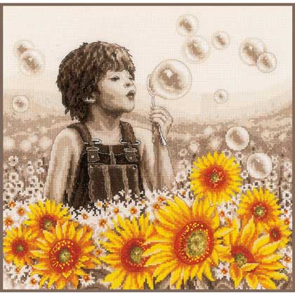 Chico con girasoles