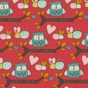 Owls On The Branches on Red