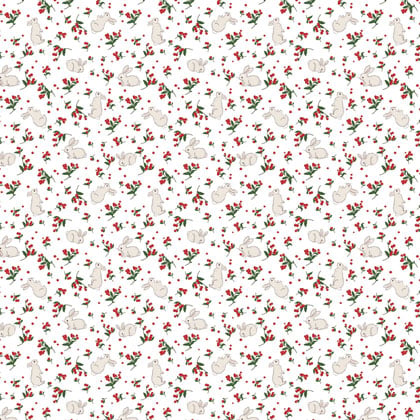 Papel de regalo de Navidad - Conejitos y bayas