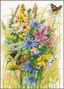 Flores silvestres y mariposas