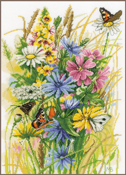 Flores silvestres y mariposas