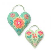 Kit de fieltro - 2 Pequeños corazones florales de arte popular