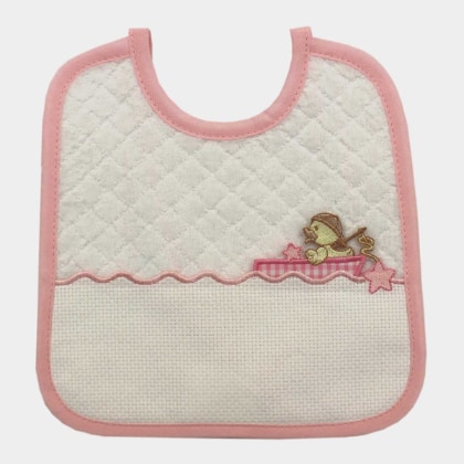 Babero con bolsillo de tela aida - Barco - Rosa