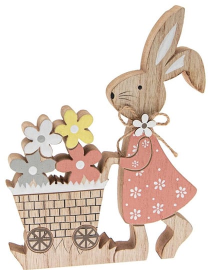 Conejo de Pascua con flores de madera