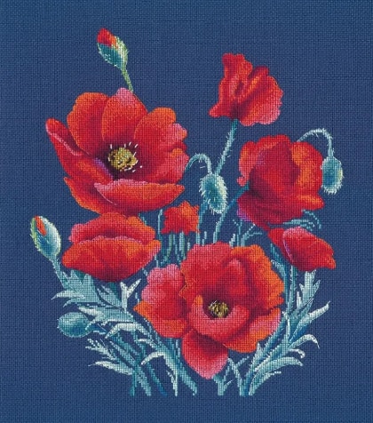 Poppies On Blue (Natalia Schmidt)