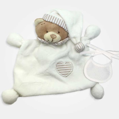 Oso Doudou con babero decorativo para bordar - Crema