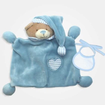 Oso Doudou con babero decorativo para bordar - Celeste