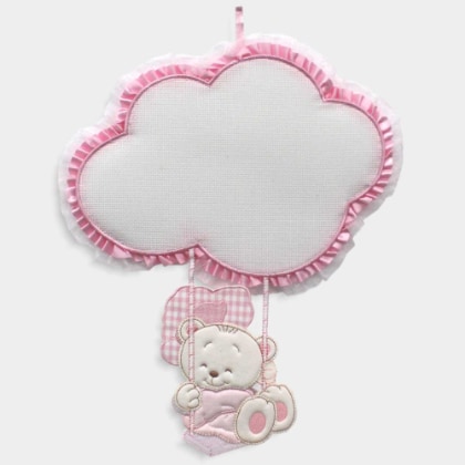 Osito de peluche con lazo de nacimiento en columpio y nube - Ros