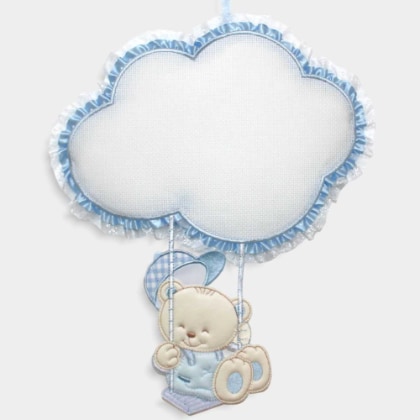 Osito de peluche con lazo de nacimiento en columpio y nube - Azu
