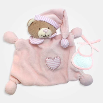 Oso Doudou con babero decorativo para bordar - rosa a