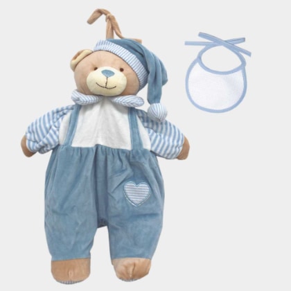 Pijama Osito con Babero para bordar - Celeste