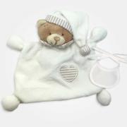Oso Doudou con babero decorativo para bordar - Crema