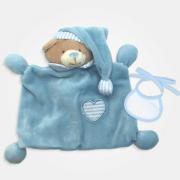 Oso Doudou con babero decorativo para bordar - Celeste