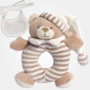 Oso Sonajero con Babero Decorativo para Bordar - Crema