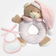 Oso Sonajero con Babero Decorativo para Bordar - Rosa