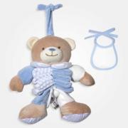 Caja de música de oso con babero decorativo para bordar - Azul