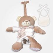 Caja de música de oso con babero decorativo para bordar - crema