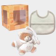 Set de regalo: Mini osito y babero para bordar - Crema
