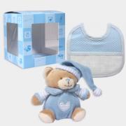 Set de regalo: Mini osito y babero para bordar - Azul