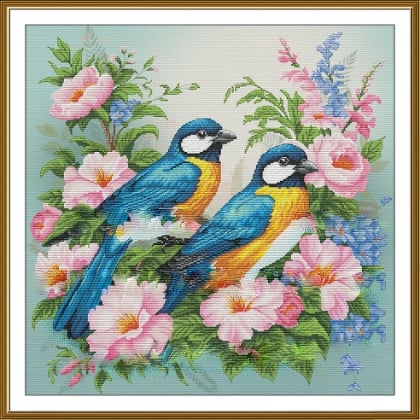Pájaros en flor