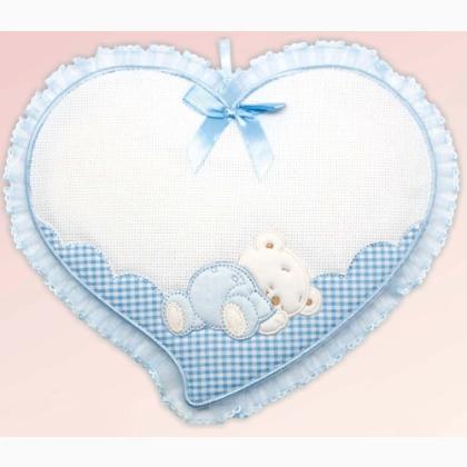 Cinta de nacimiento - Corazón con osito dormido - Azul cielo