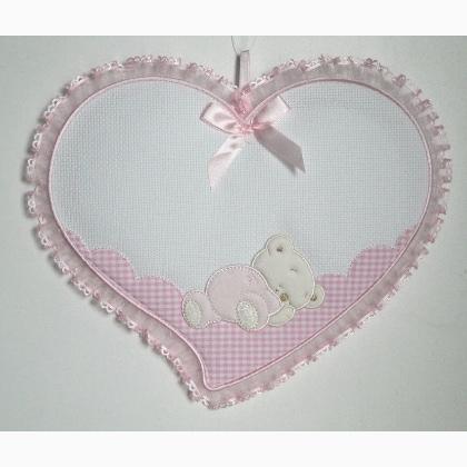 Cinta de nacimiento - Corazón con osito dormido - Rosa
