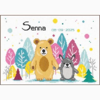 Sampler de nacimiento - Oso y conejo en el bosque