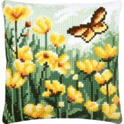 Cojín - Mariposa y flores amarillas