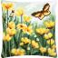 Cojín - Mariposa y flores amarillas