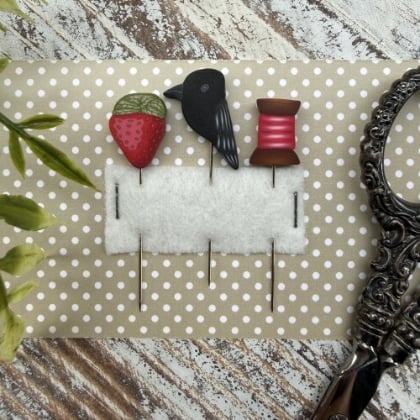 Strawberry and Thread Pins