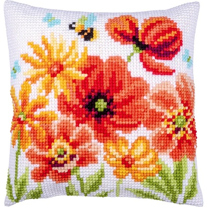 Cojín - Amapolas y flores silvestres