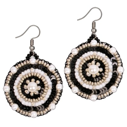 Pendientes circulares - Adorno blanco y negro