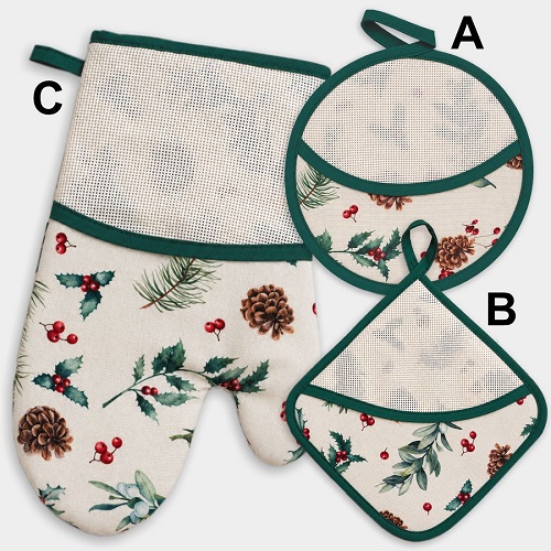 Set agarraderas y guante cocina - Piñas y acebo